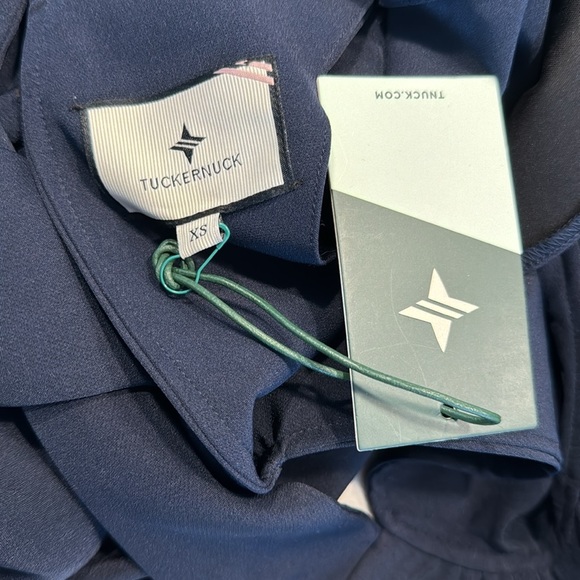 Tuckernuck NEW Navy Faye Preppy Bow Ruffle Collar 3/4 Sleeve Blouse Size XS - Picture 8 of 9